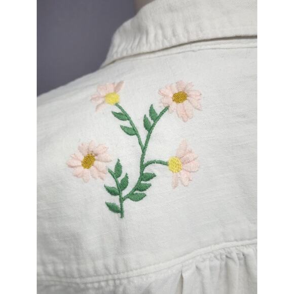 Pilcro Shirt Womens Medium White Cotton Linen Embroidered Button Up Boho Floral - Picture 4 of 16